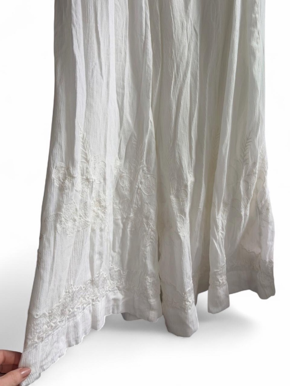 Free People Ivory Wide-Leg  with Embroidered Hem